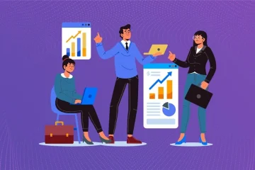 Illustration of a team reviewing performance metrics to improve employee productivity and performance.