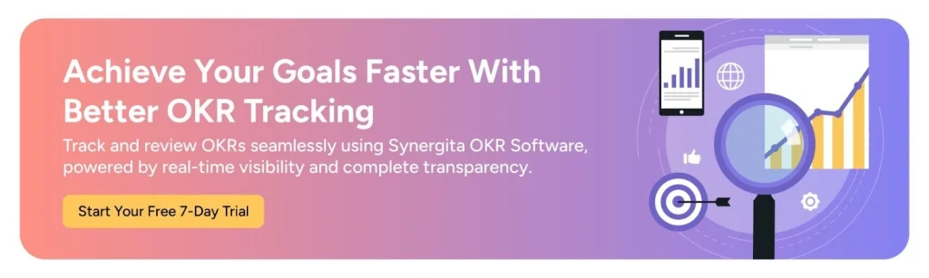 CTA banner asking for a free trial of Synergita OKR software