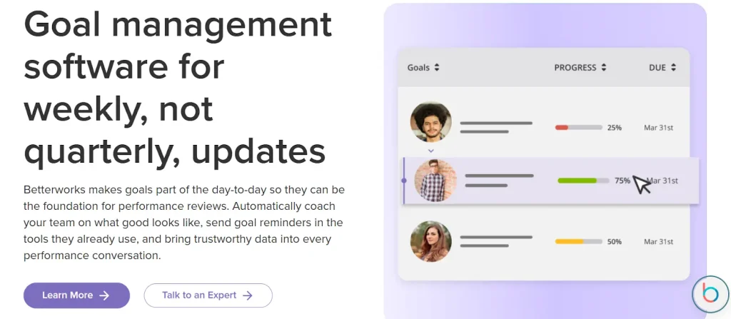 Betterworks OKR homepage