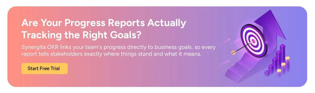 CTA image inviting users to try Synergita OKR tool free for 14 days to track team’s progress